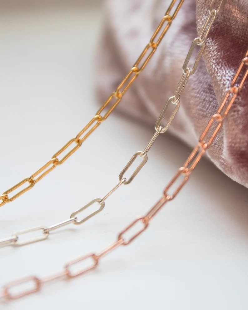 18k Gold Filled Paperclip Chain Bulk Gold, Rose Gold, Silver Paperclip Chain Bulk Gold Paperclip Gold Chain Highest Quality USA Crafted