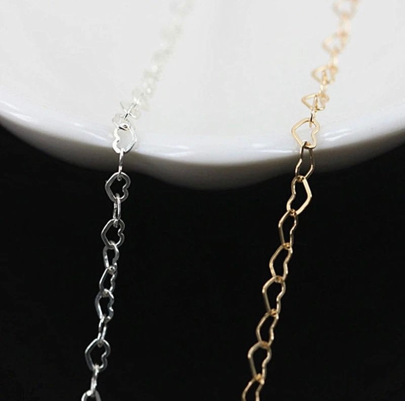 Heart Link Chain 3x4mm & 1.5mm 14K Gold Filled Rose Gold Sterling Silver USA Made