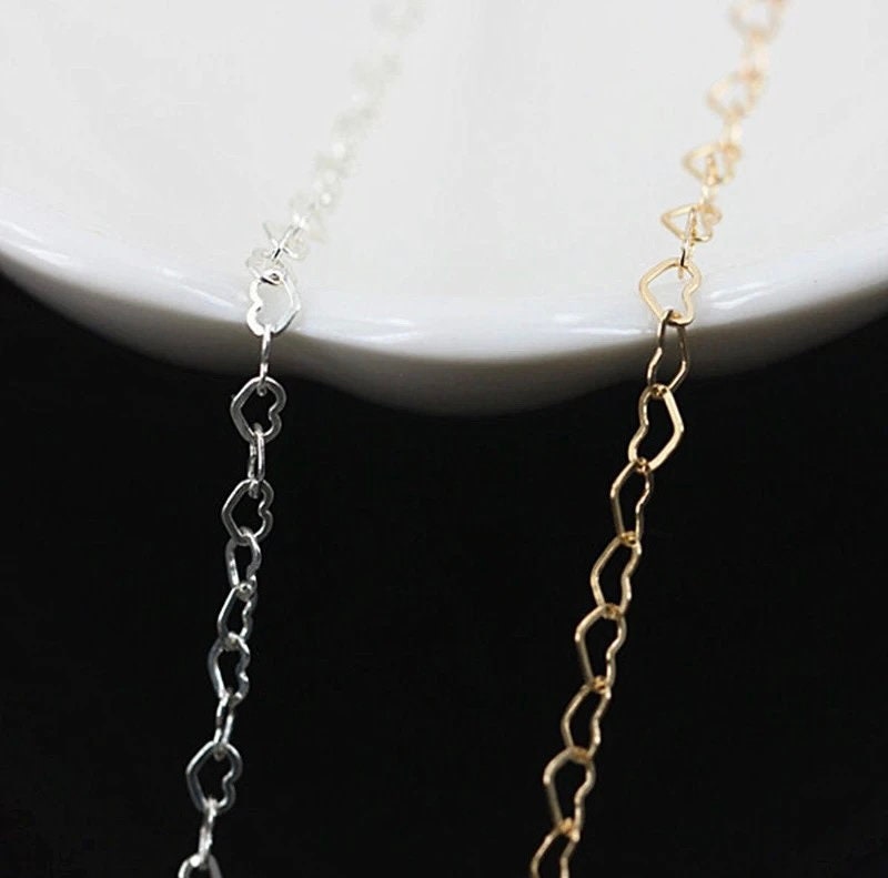 Heart Link Chain 3x4mm and 1.5mm - 14K Gold Filled Rose Gold and Sterling Silver Bulk Chain for Permanent Jewelry Made In USA