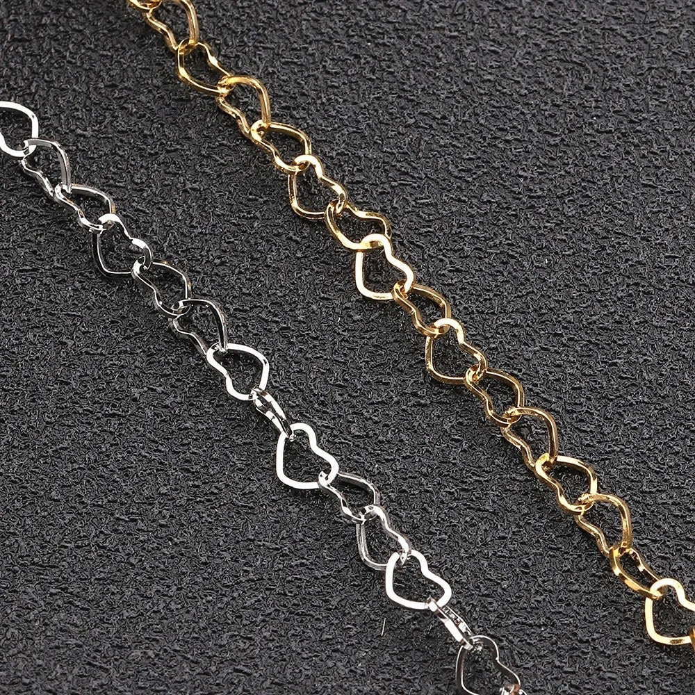 Heart Link Chain 3x4mm and 1.5mm - 14K Gold Filled Rose Gold and Sterling Silver Bulk Chain for Permanent Jewelry Made In USA