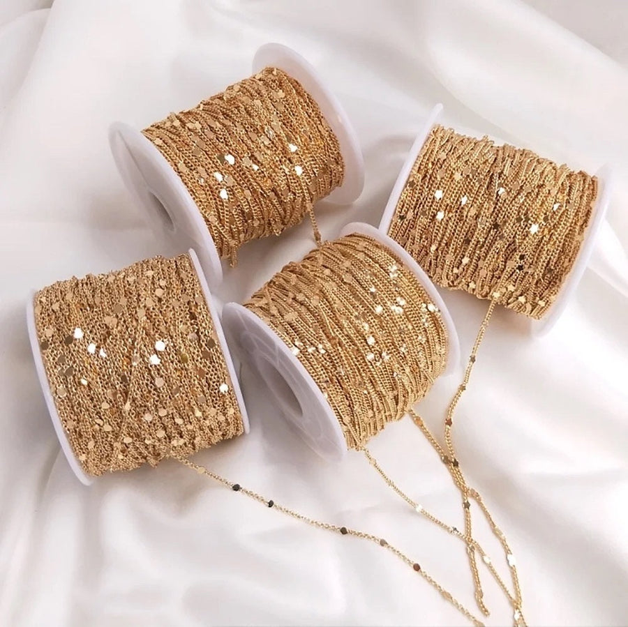 Sunburst & Heart Link Chain 1.7mm-2mm 14K Gold Filled Sterling Silver Permanent Jewelry USA Made