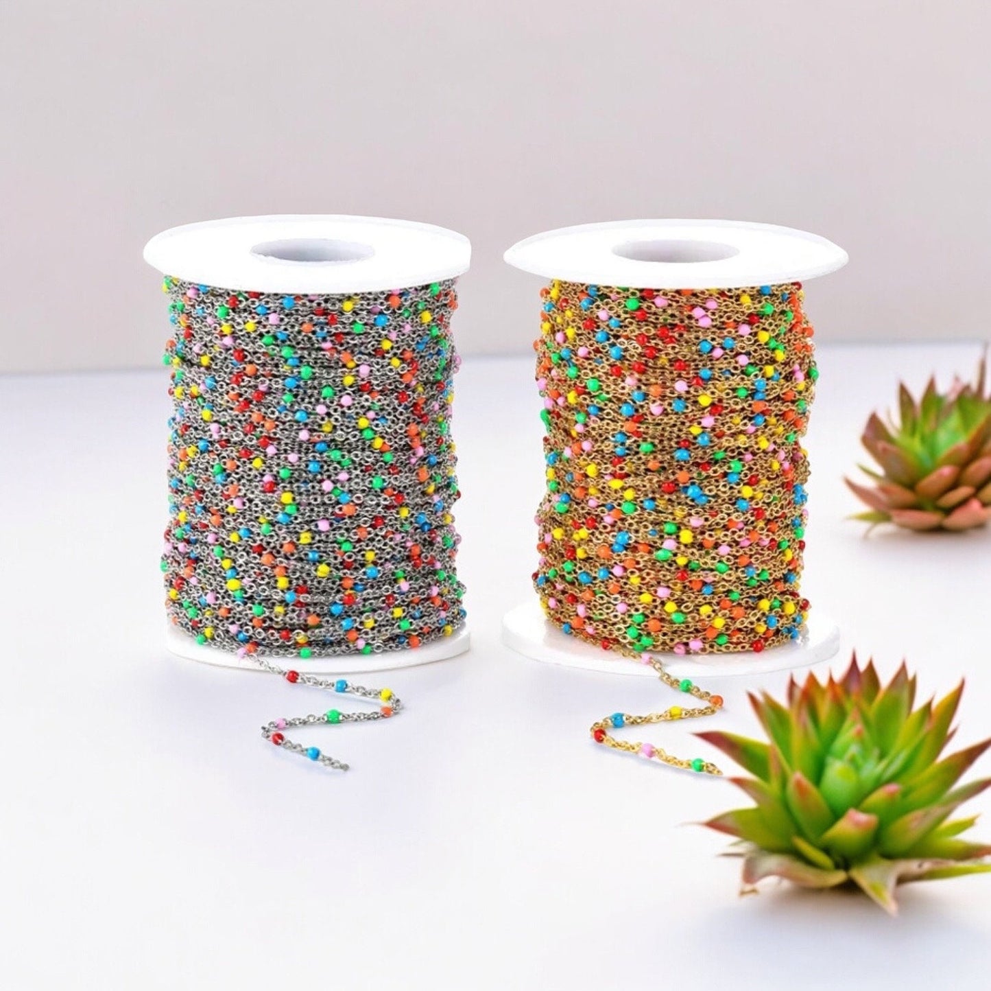 18K Gold Filled Enamel Drip Chain 2mm | Multicolor Gold Chain | Highest Quality Bulk Chain for Permanent Jewelry | USA Crafted