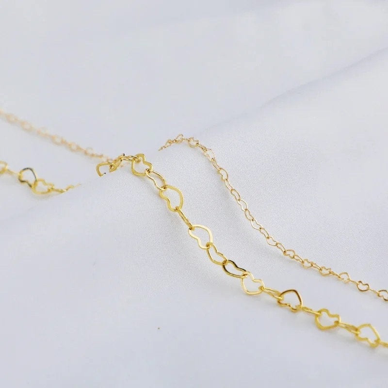 Heart Link Chain 3x4mm and 1.5mm - 14K Gold Filled Rose Gold and Sterling Silver Bulk Chain for Permanent Jewelry Made In USA