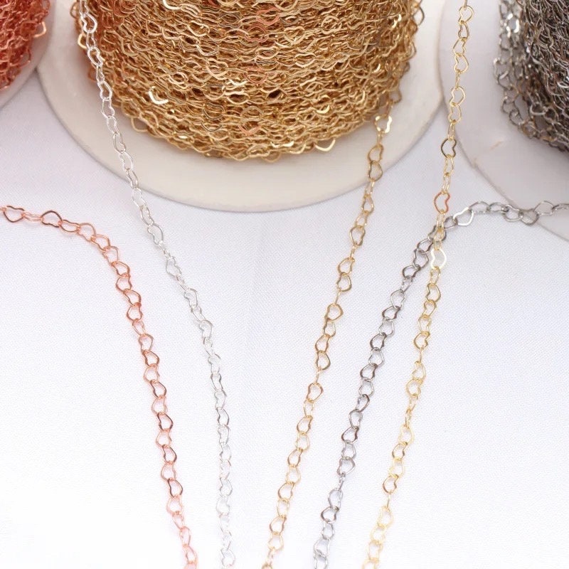 Heart Link Chain 3x4mm and 1.5mm - 14K Gold Filled Rose Gold and Sterling Silver Bulk Chain for Permanent Jewelry Made In USA