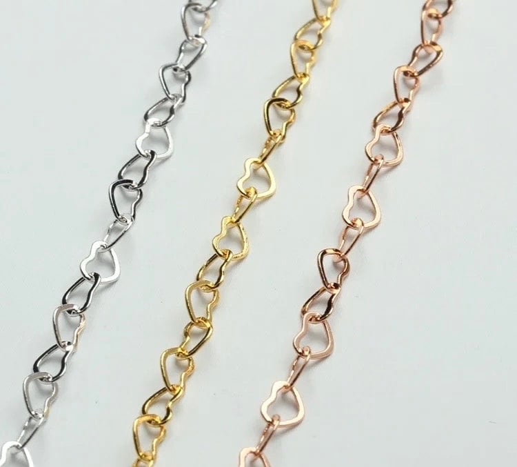 Heart Link Chain 3x4mm and 1.5mm - 14K Gold Filled Rose Gold and Sterling Silver Bulk Chain for Permanent Jewelry Made In USA