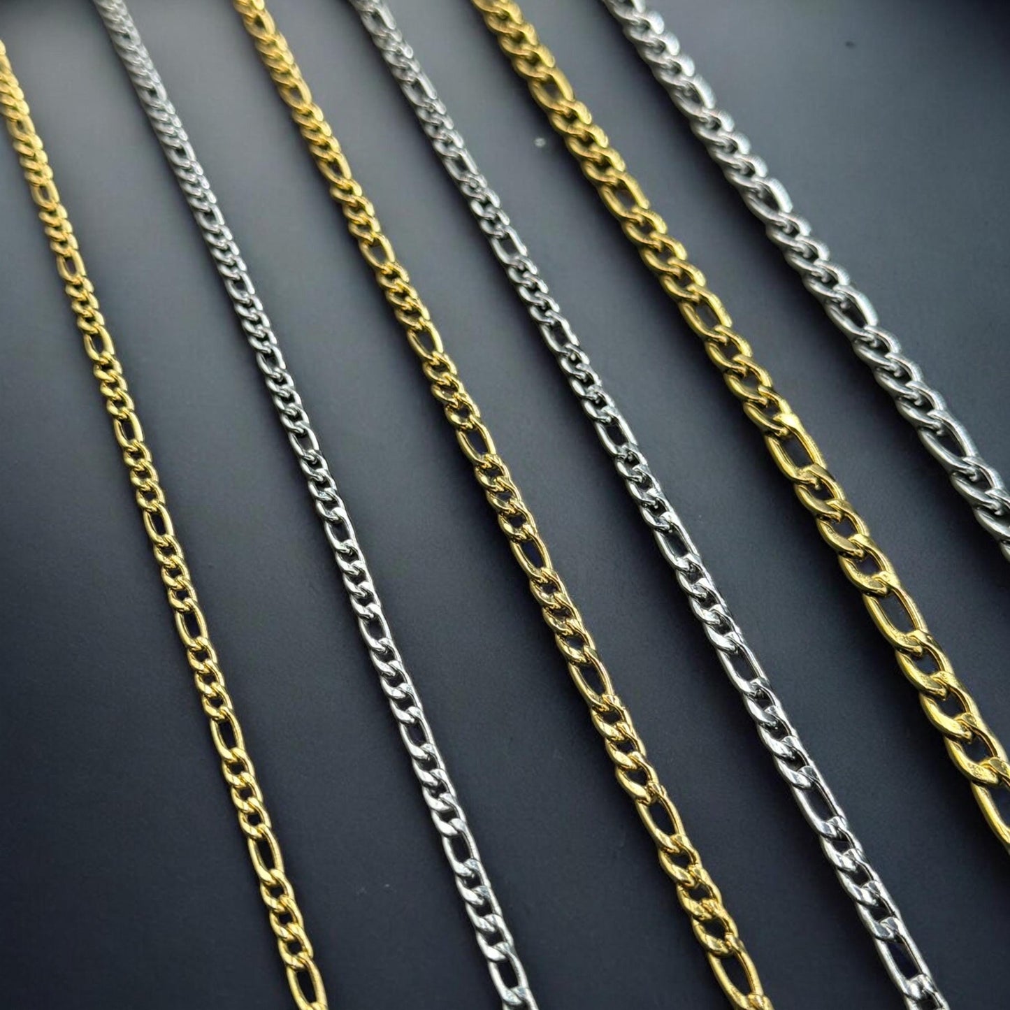 Figaro Link Chain 2mm, 4mm, and 6mm Sizes | 14K Gold Filled & Sterling Silver Over Stainless Core Highest Quality | Extra Durable Chain