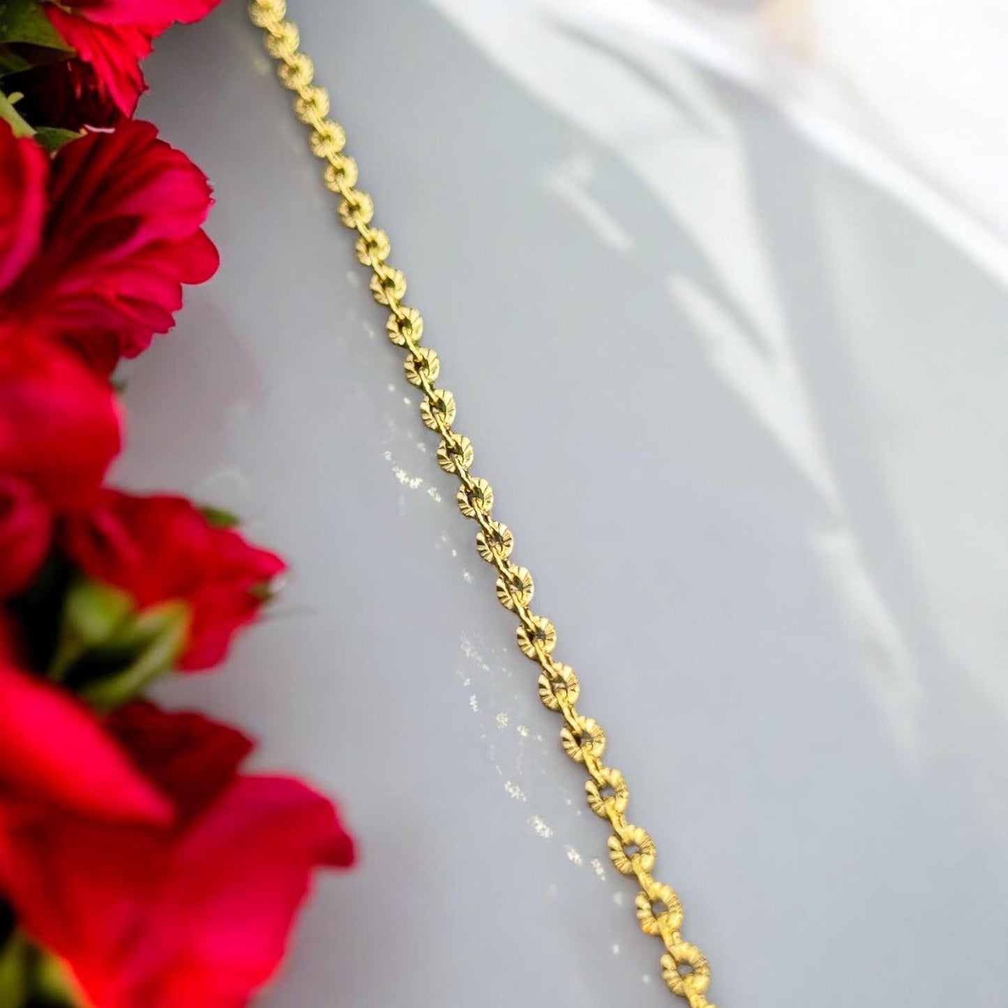 2.5mm Sunburst Chain • 14K Gold Filled & Silver • Non Tarnish • Stainless Core • USA Made • Permanent Jewelry Chain • Bulk by the Foot