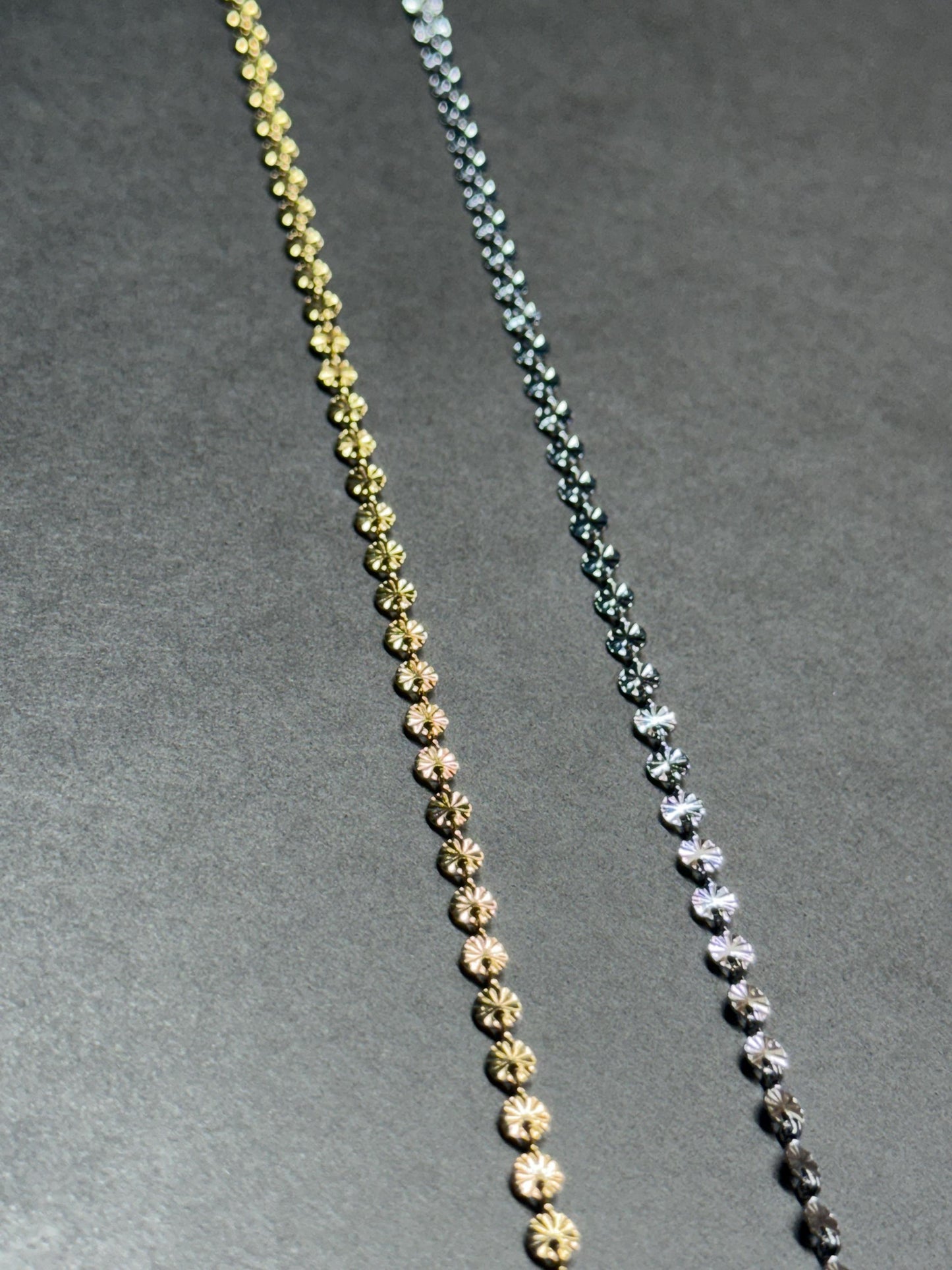 14K Gold and Silver Stainless Cores - 4mm Stamped Sequin Disc - Extra Durable - Non Tarnish Chain! Bulk Chain USA Crafted and Distributed