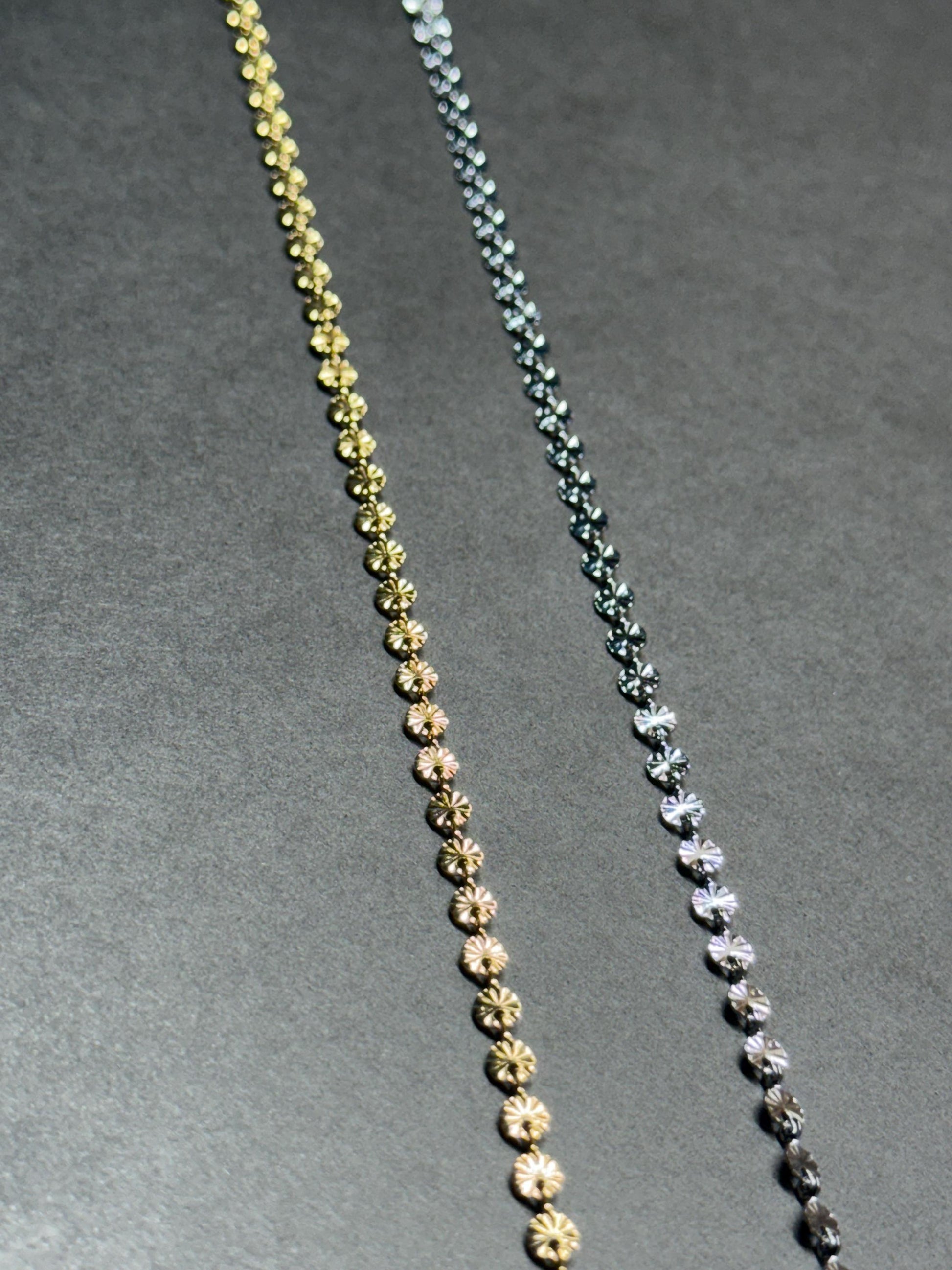 14K Gold and Silver Stainless Cores - 4mm Stamped Sequin Disc - Extra Durable - Non Tarnish Chain! Bulk Chain USA Crafted and Distributed
