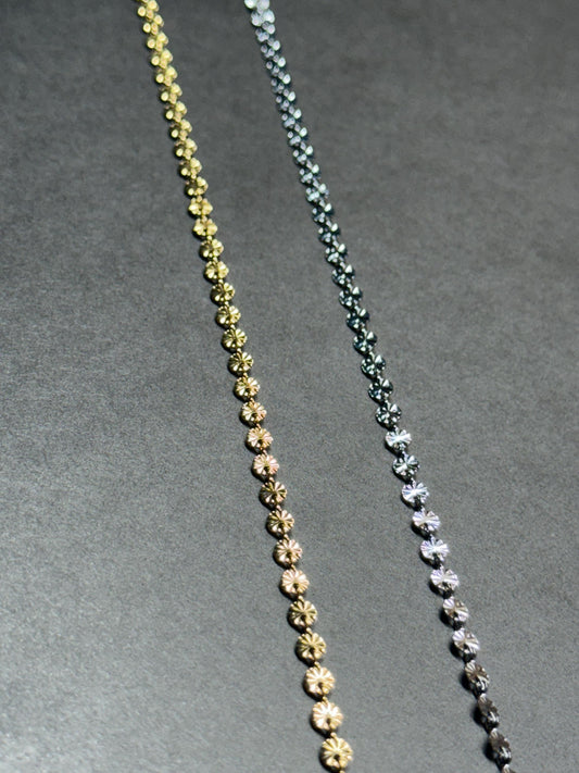 14K Gold and Silver Stainless Cores - 4mm Stamped Sequin Disc - Extra Durable - Non Tarnish Chain! Bulk Chain USA Crafted and Distributed