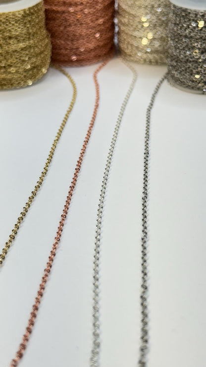18K Gold Filled 2mm O Chain Gold Rose-Gold Silver USA Made Permanent Jewelry Supply