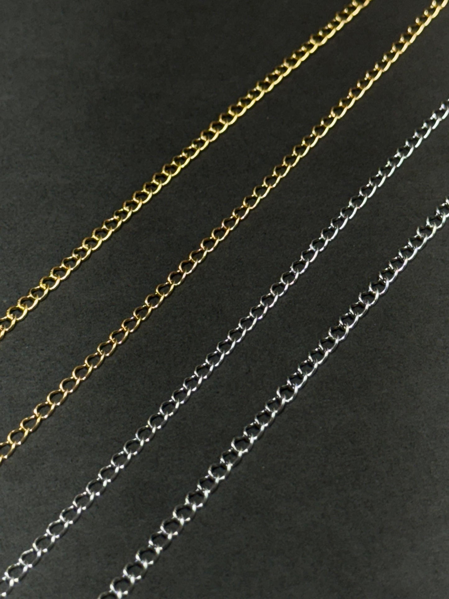 2mm / 3mm Curb Chain | 14K Gold Filled & Sterling Silver Over Stainless Steel Core Raw Gold Finish High Quality Permanent Jewelry | USA Made