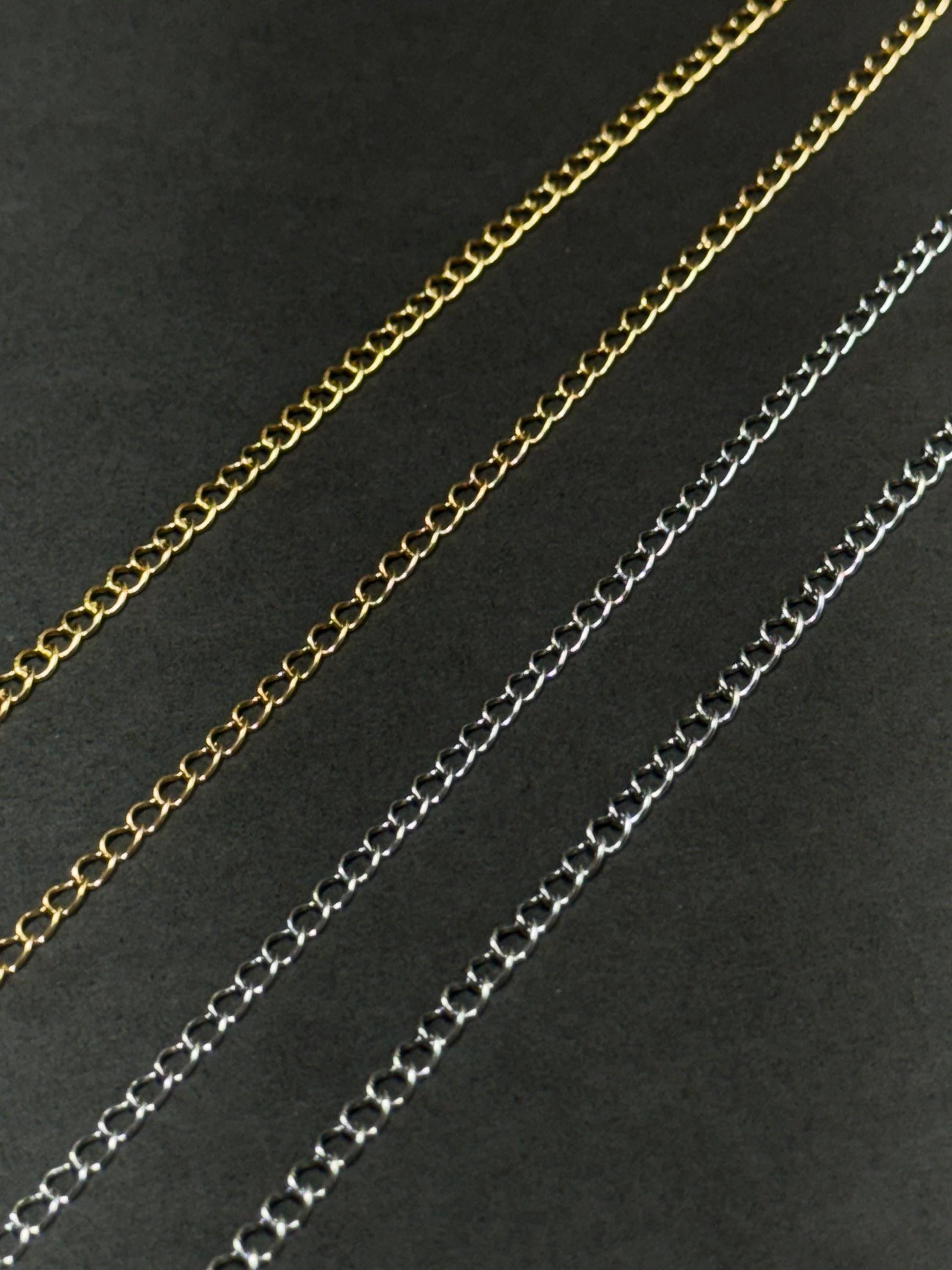 2mm / 3mm Curb Chain | 14K Gold Filled & Sterling Silver Over Stainless Steel Core Raw Gold Finish High Quality Permanent Jewelry | USA Made