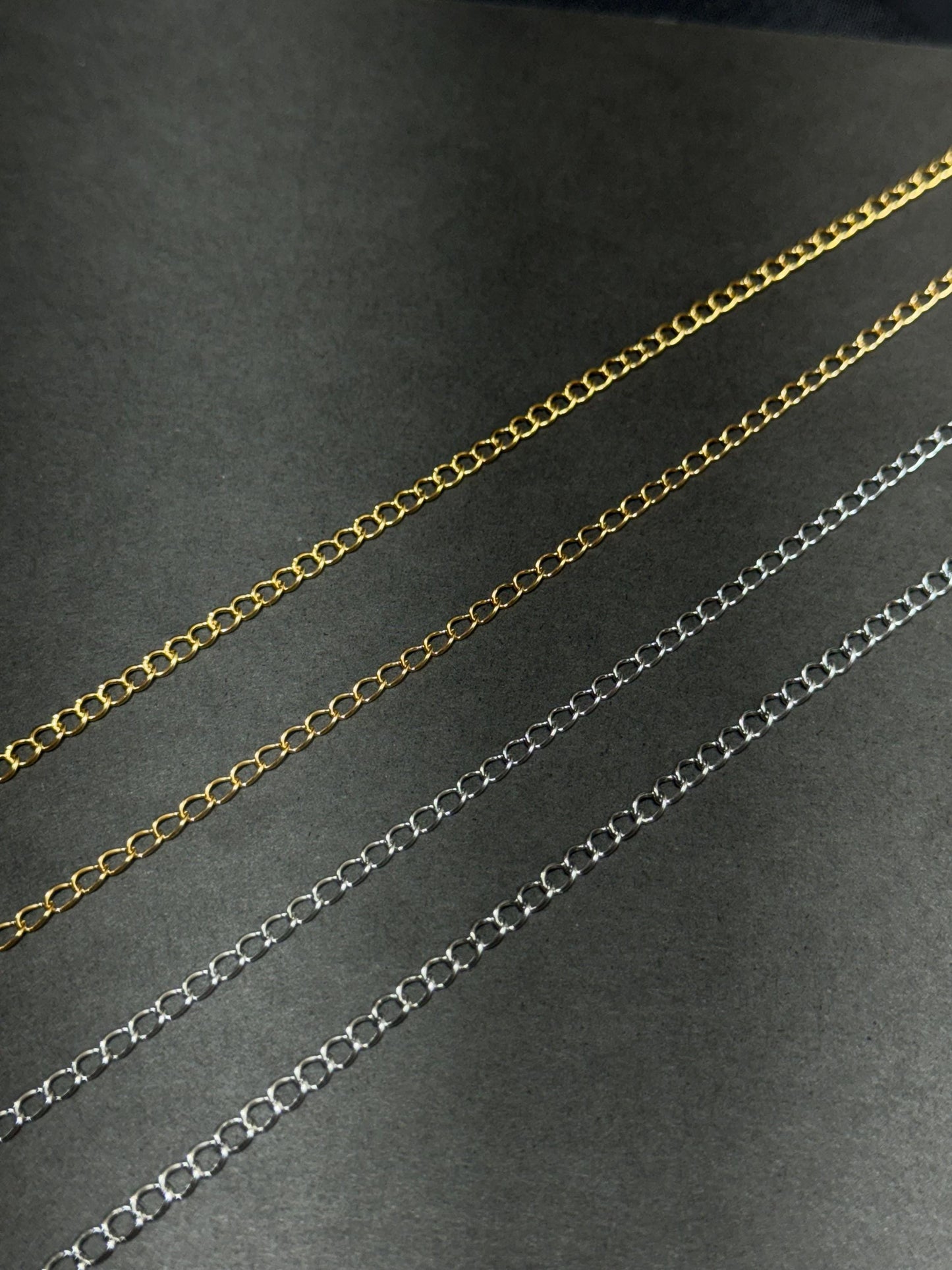 2mm / 3mm Curb Chain | 14K Gold Filled & Sterling Silver Over Stainless Steel Core Raw Gold Finish High Quality Permanent Jewelry | USA Made