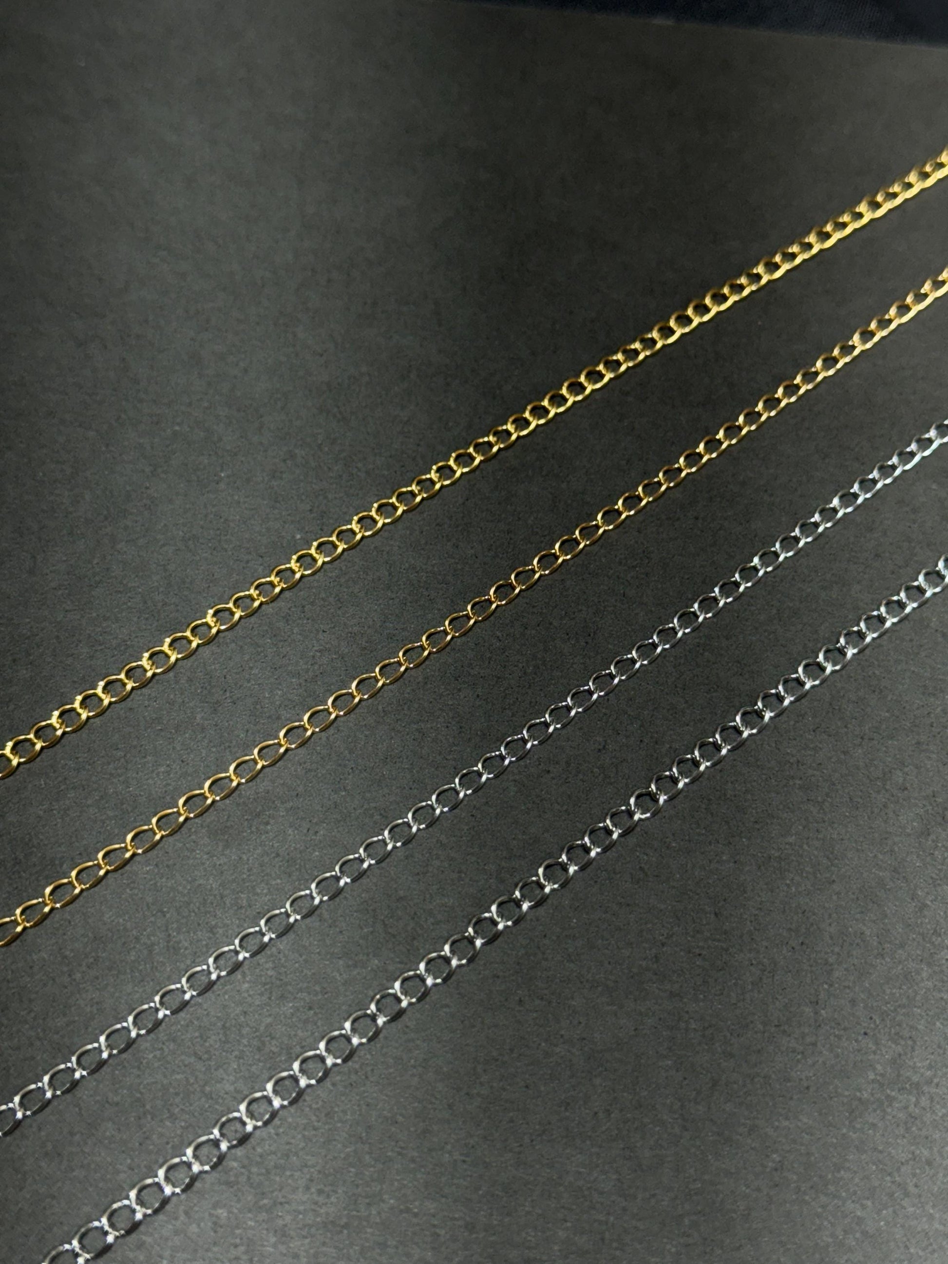 2mm / 3mm Curb Chain | 14K Gold Filled & Sterling Silver Over Stainless Steel Core Raw Gold Finish High Quality Permanent Jewelry | USA Made