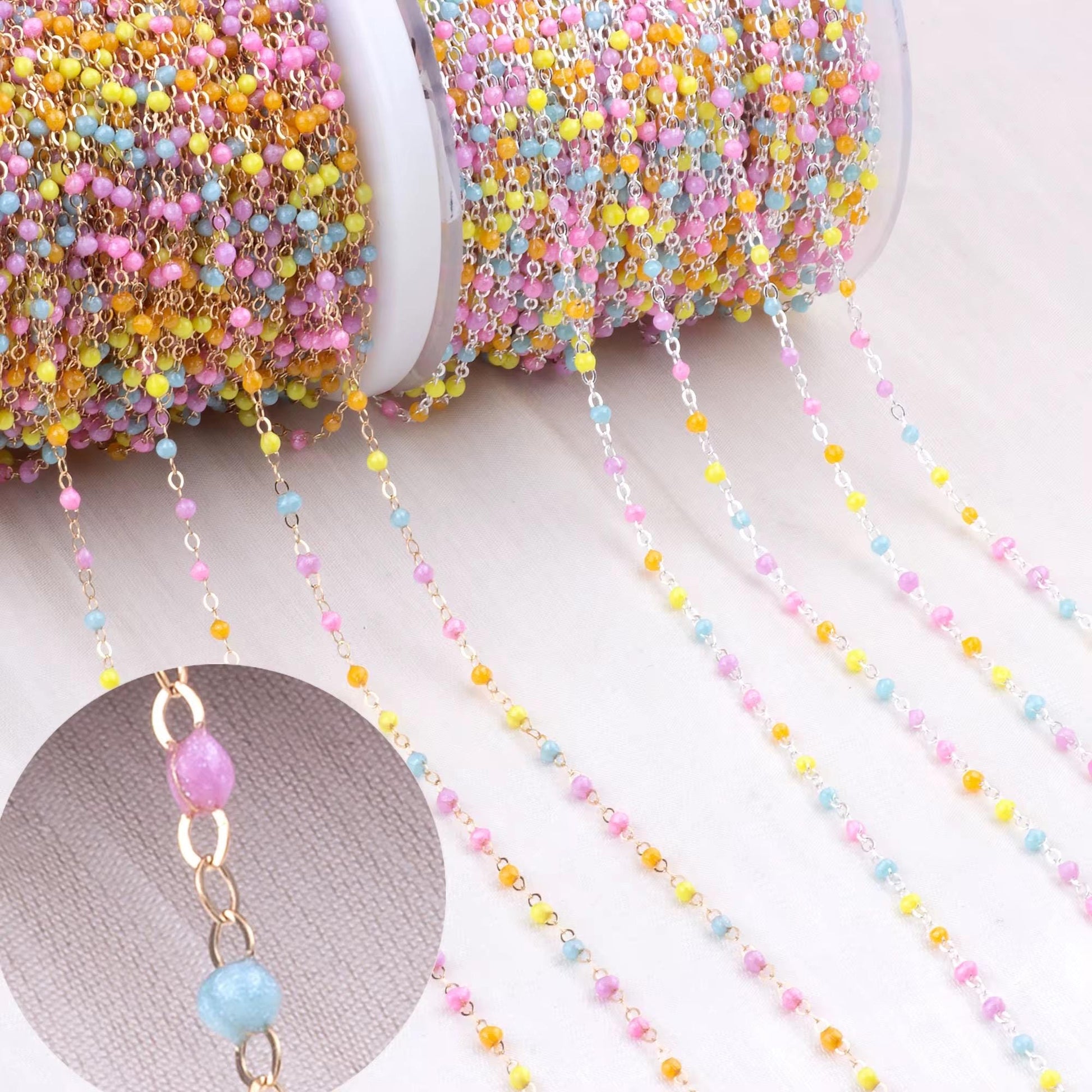 1.5mm Enamel Drip Chain 14K Gold Filled Sterling Silver Dainty Multicolor Permanent Jewelry