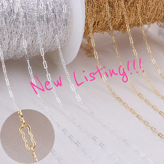 1.5mm Dainty Krinkle Clip Chain | 14K Gold Filled and Sterling Silver | Highest Quality Bulk Chain for Permanent Jewelry | USA Crafted