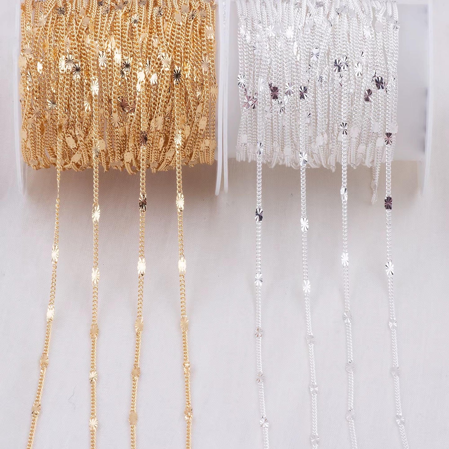 Sunburst & Heart Link Chain | 14K Gold Filled - Sterling Silver | 1.7mm / 2mm Sizes | Permanent Jewelry Bulk Chain | USA Made Non-Tarnish,