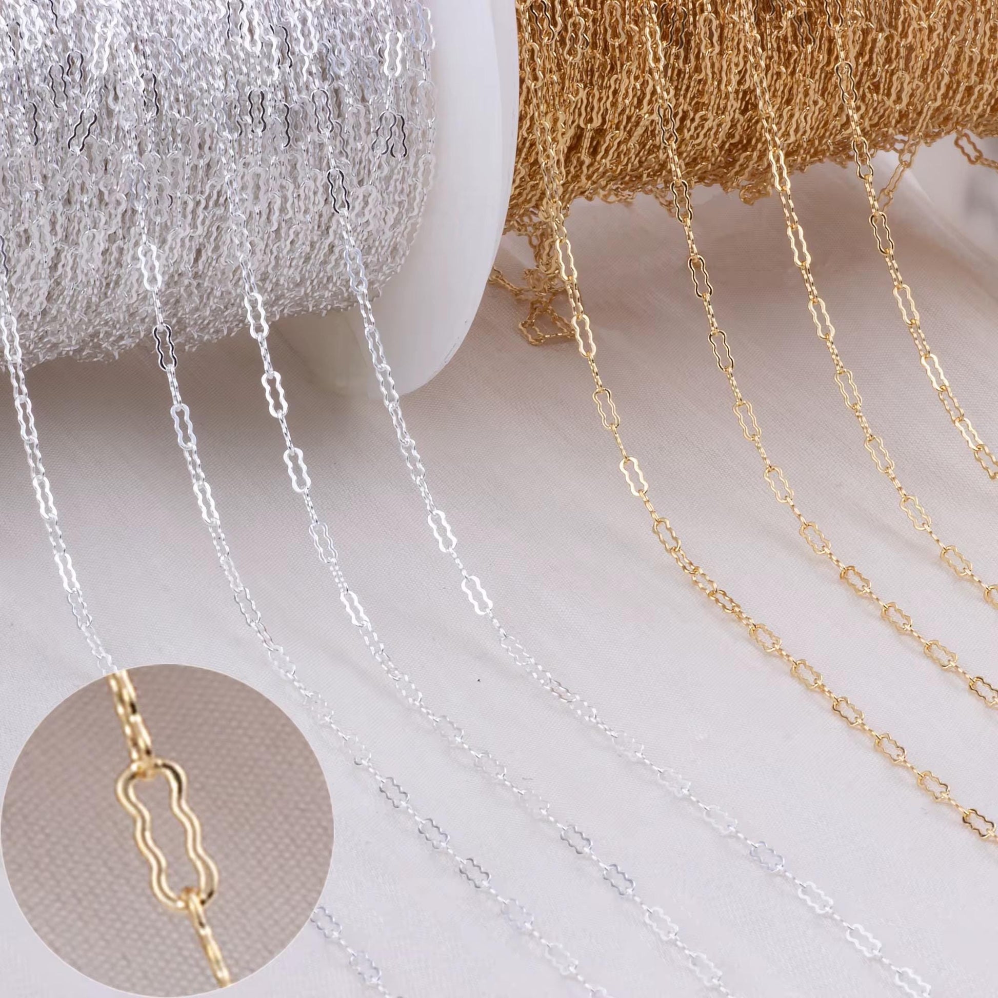 1.5mm Dainty Krinkle Clip Chain | 14K Gold Filled and Sterling Silver | Highest Quality Bulk Chain for Permanent Jewelry | USA Crafted