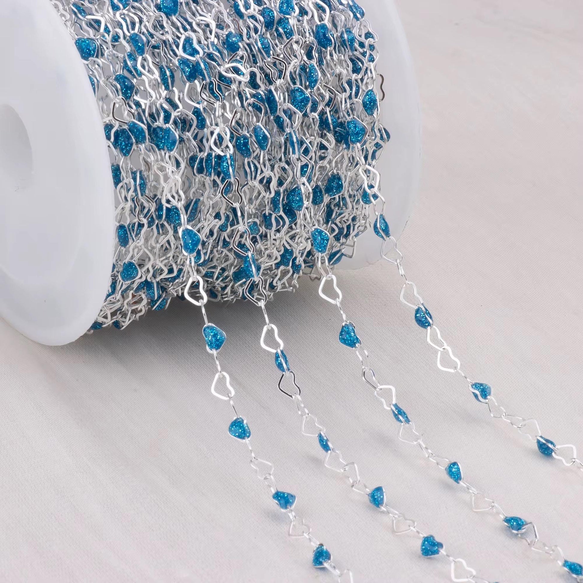 3mm Enamel Heart Chain | Gold Filled & Sterling Silver | Dainty Multicolor Chain for Permanent Jewelry | High Quality USA Made