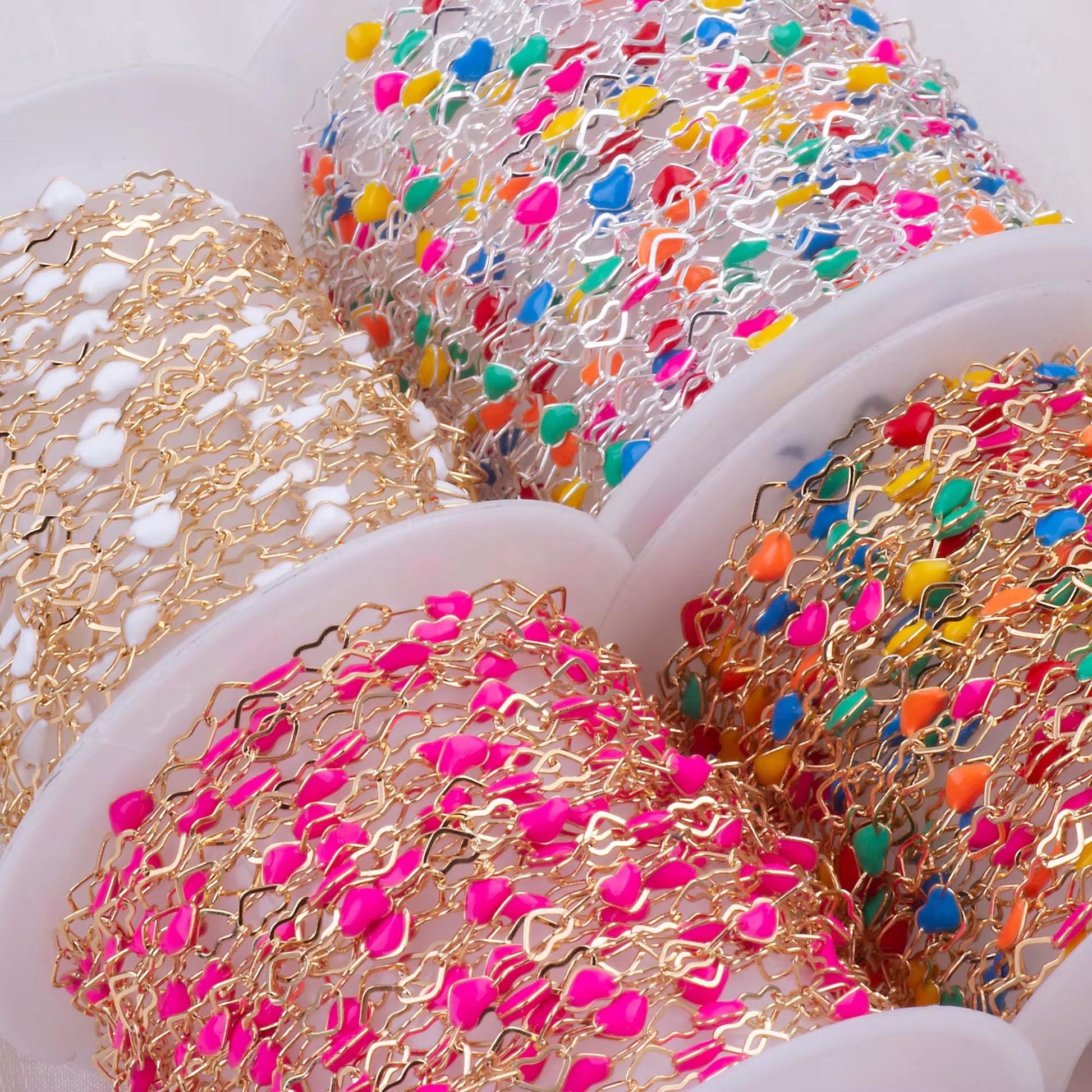 3mm Enamel Heart Chain | Gold Filled & Sterling Silver | Dainty Multicolor Chain for Permanent Jewelry | High Quality USA Made