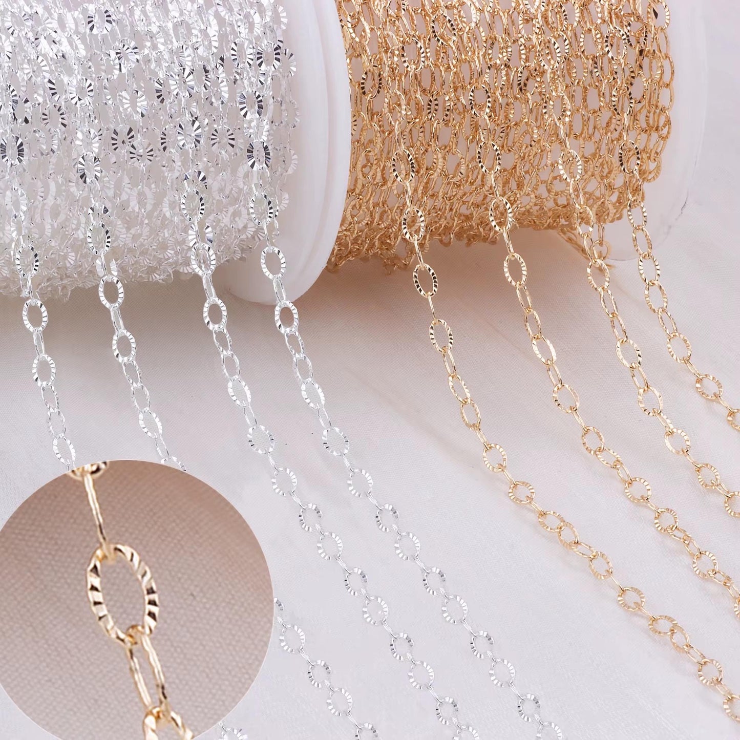 4mm Sunburst Dainty Link Chain | 14K Gold Filled and Sterling Silver | Highest Quality Bulk Chain for Permanent Jewelry | USA Crafted