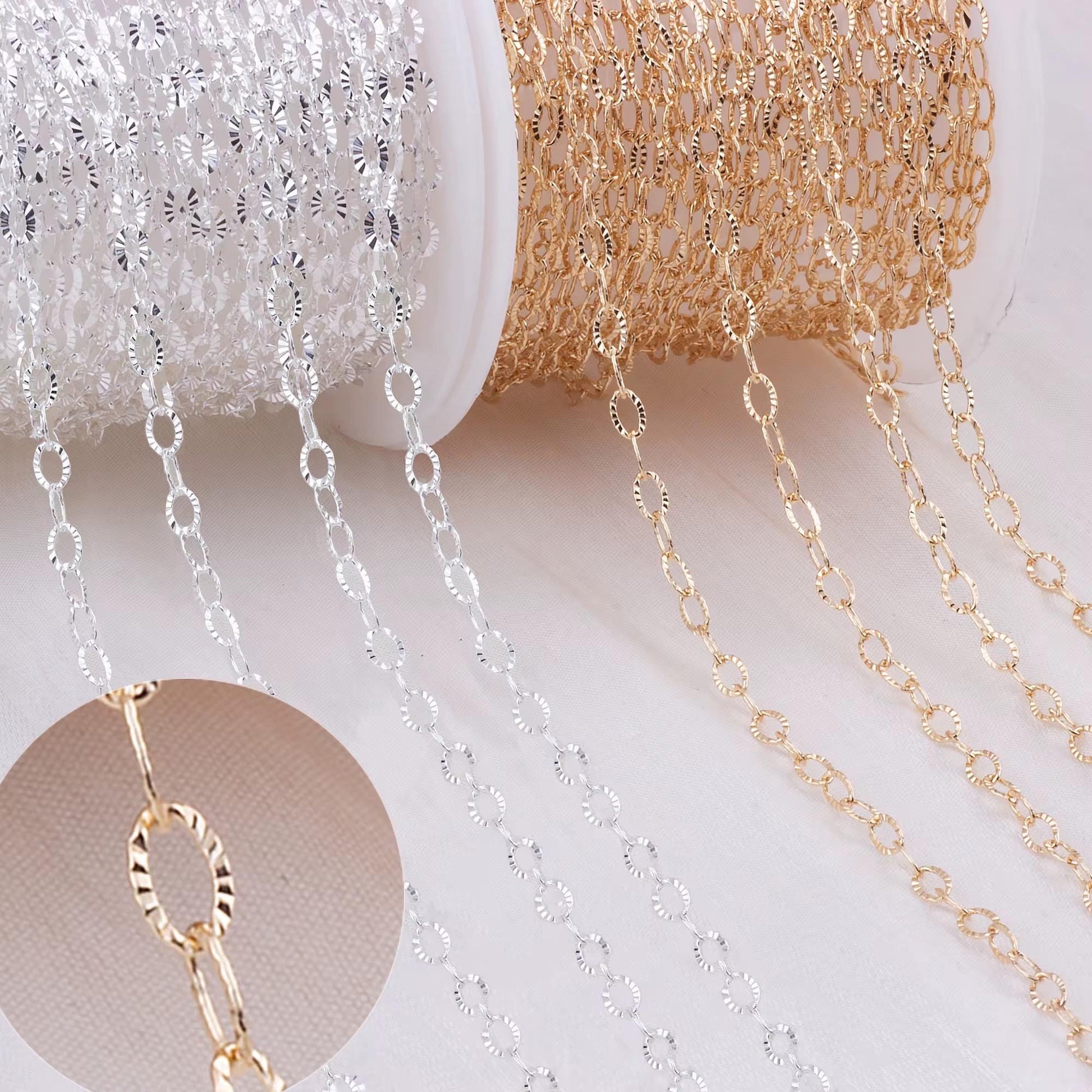 4mm Sunburst Dainty Link Chain | 14K Gold Filled and Sterling Silver | Highest Quality Bulk Chain for Permanent Jewelry | USA Crafted