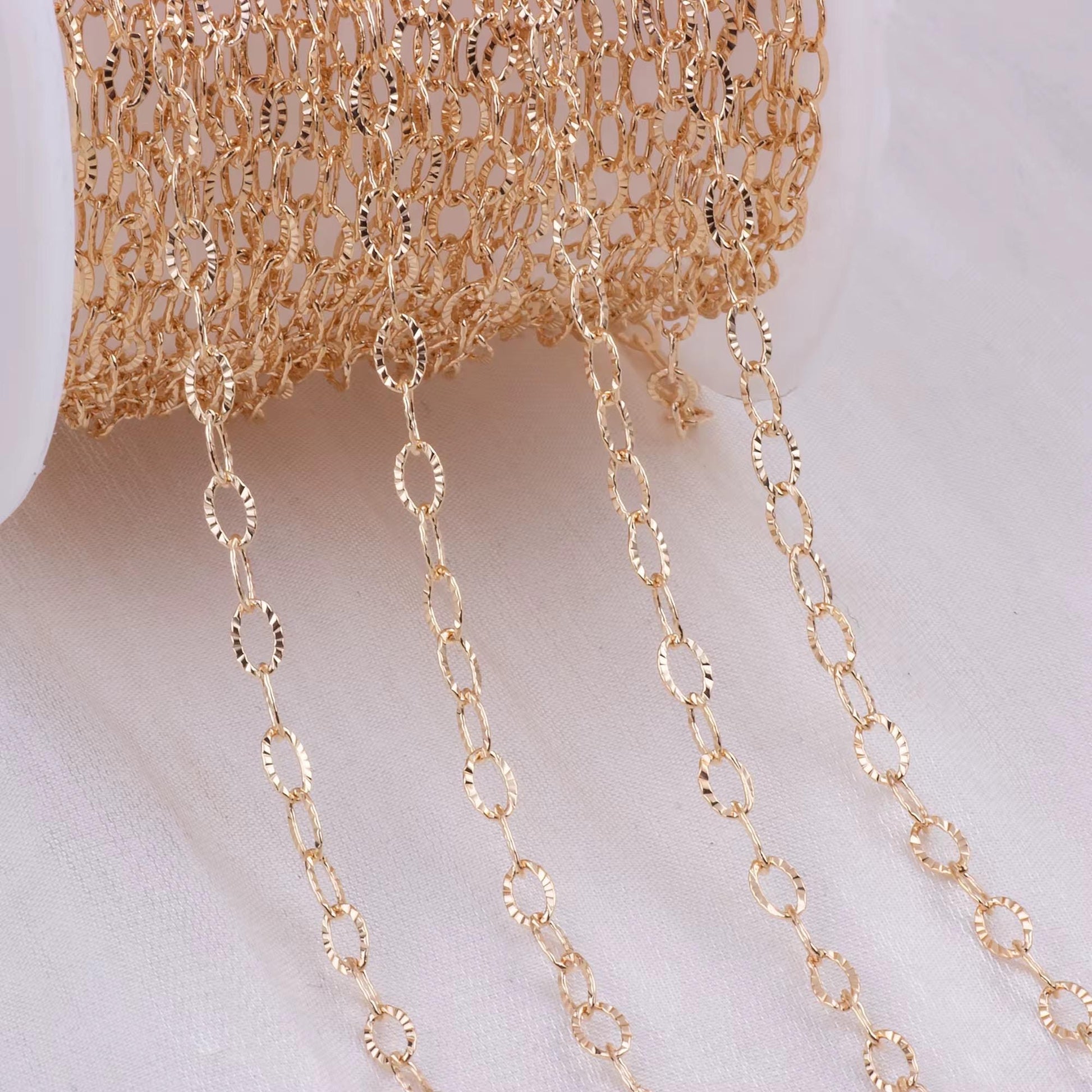 4mm Sunburst Dainty Link Chain | 14K Gold Filled and Sterling Silver | Highest Quality Bulk Chain for Permanent Jewelry | USA Crafted