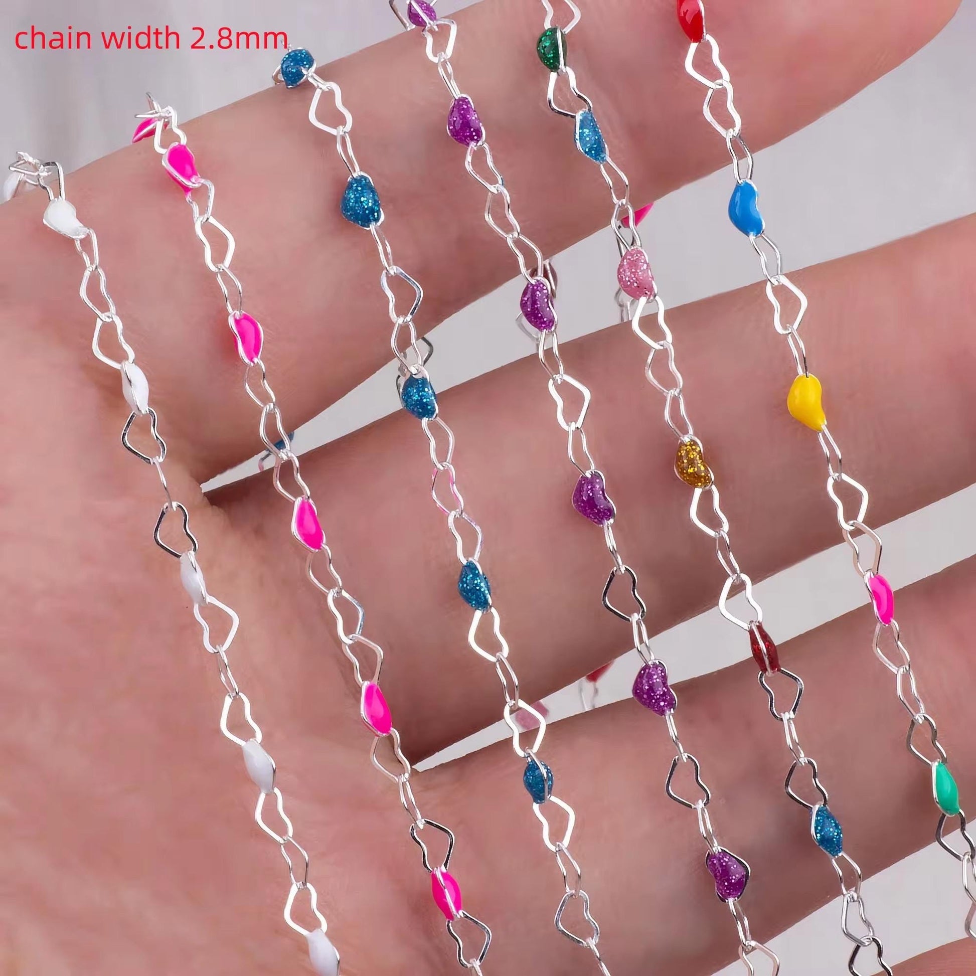 3mm Enamel Heart Chain | Gold Filled & Sterling Silver | Dainty Multicolor Chain for Permanent Jewelry | High Quality USA Made