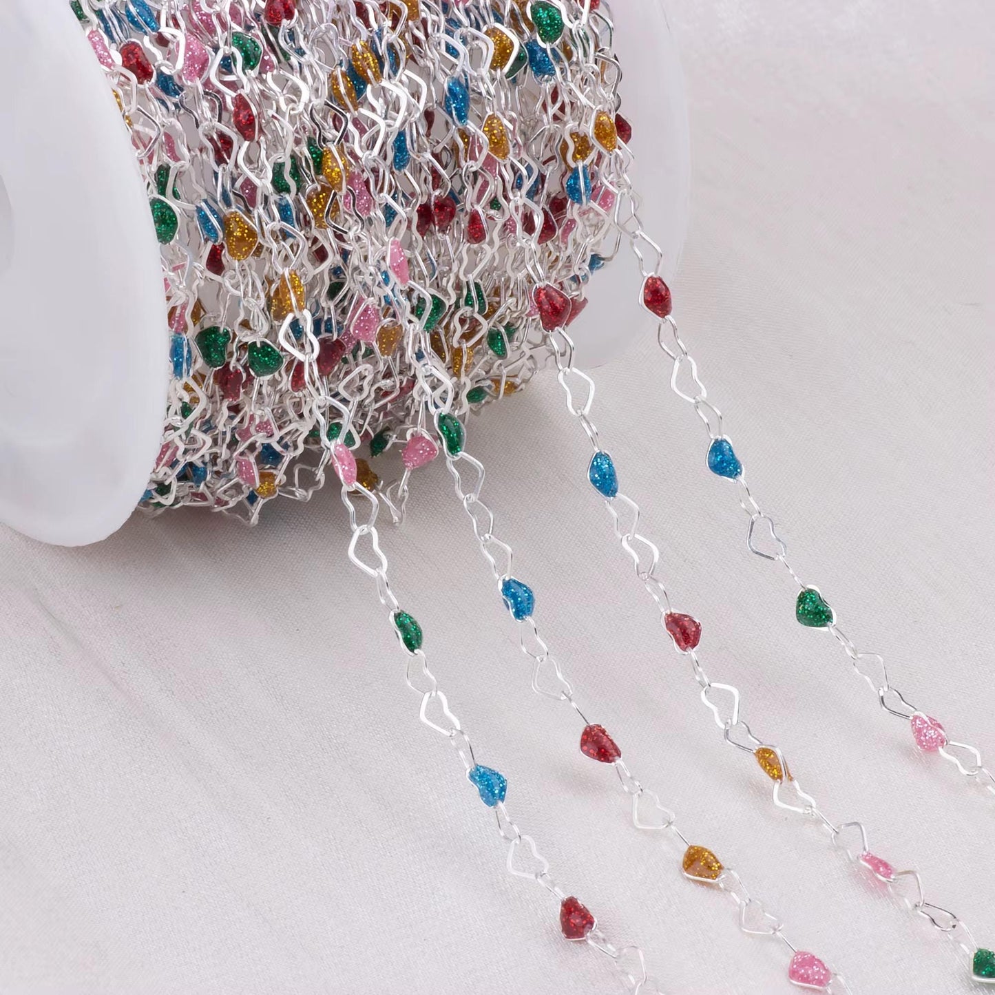 3mm Enamel Heart Chain | Gold Filled & Sterling Silver | Dainty Multicolor Chain for Permanent Jewelry | High Quality USA Made