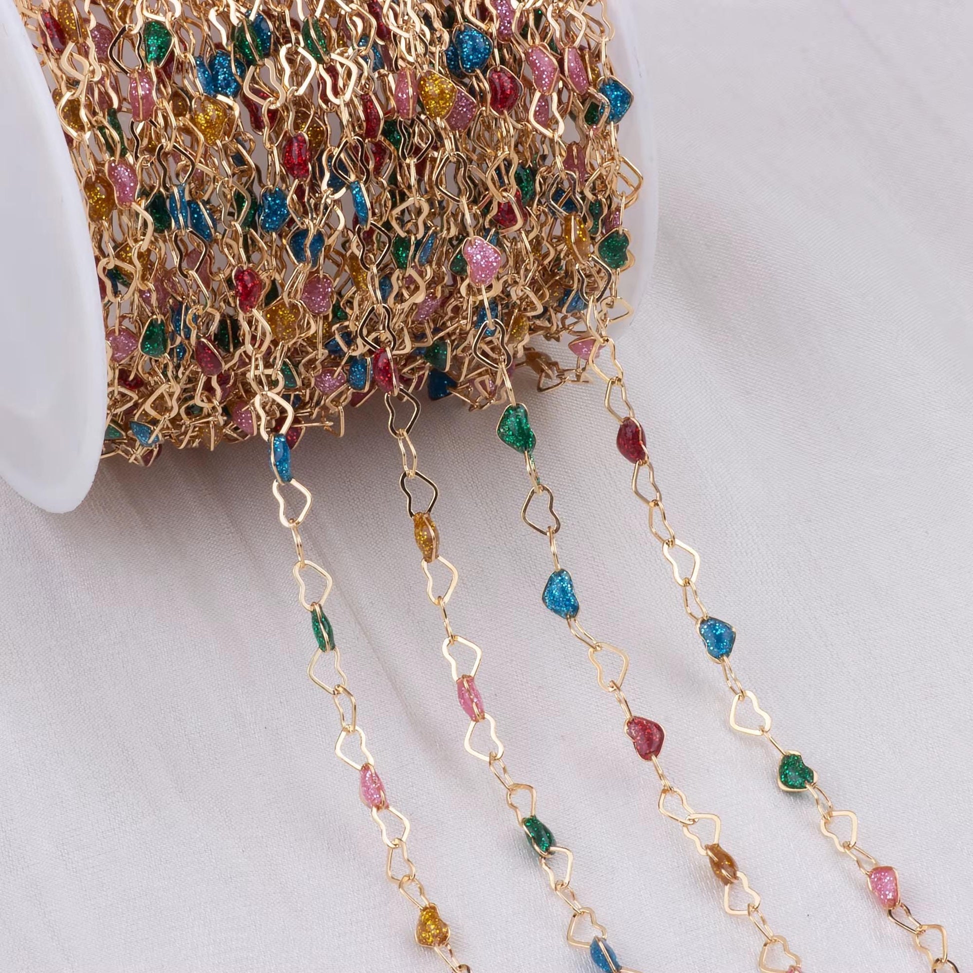 3mm Enamel Heart Chain | Gold Filled & Sterling Silver | Dainty Multicolor Chain for Permanent Jewelry | High Quality USA Made
