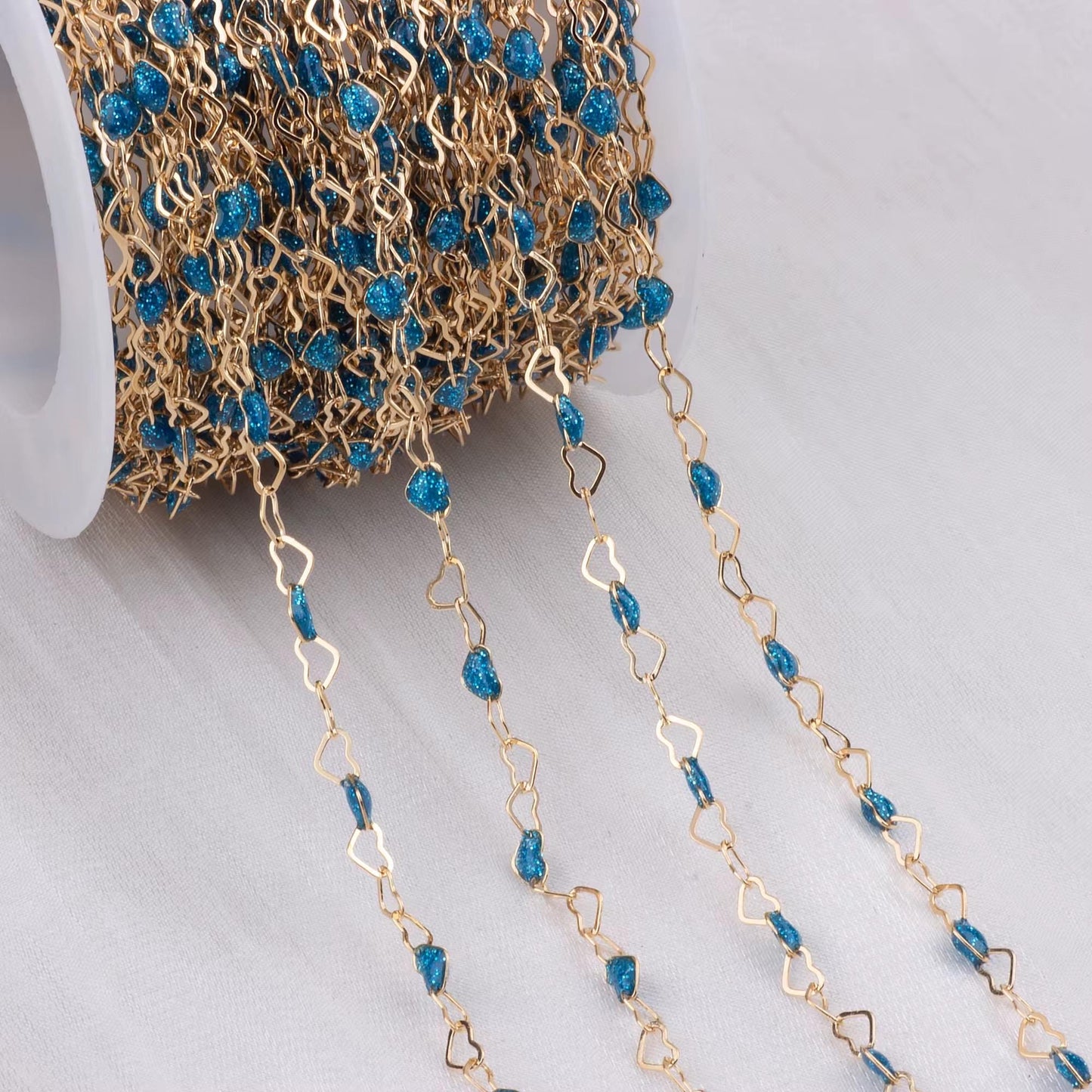 3mm Enamel Heart Chain | Gold Filled & Sterling Silver | Dainty Multicolor Chain for Permanent Jewelry | High Quality USA Made