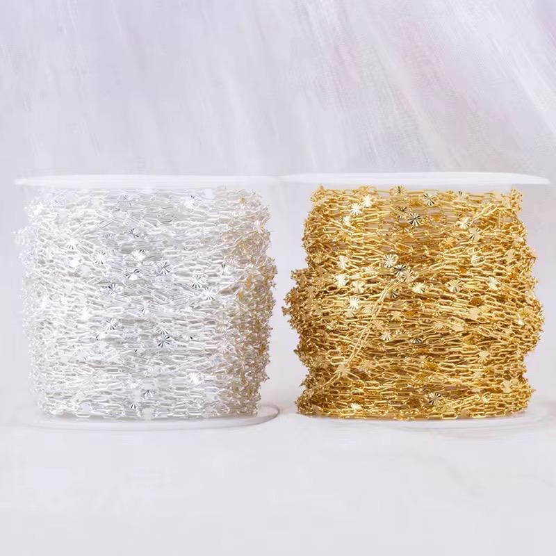 4mm Sunburst Dainty Paperclip Chain | 14K Gold Filled & Sterling Silver | Highest Quality Chain for Permanent Jewelry | USA Crafted