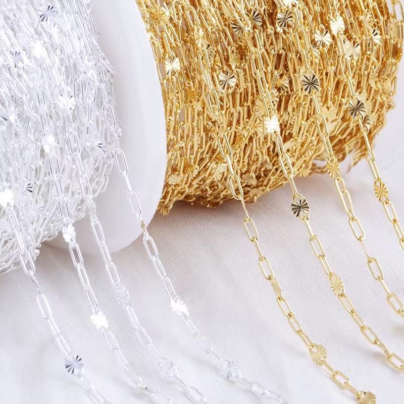 4mm Sunburst Dainty Paperclip Chain | 14K Gold Filled & Sterling Silver | Highest Quality Chain for Permanent Jewelry | USA Crafted