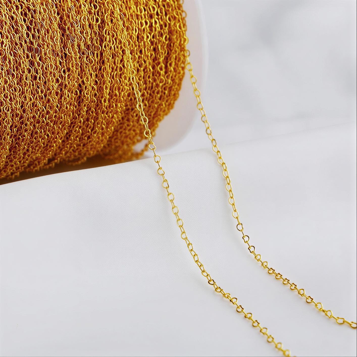 Heart Link Chain 3x4mm & 1.5mm 14K Gold Filled Rose Gold Sterling Silver USA Made