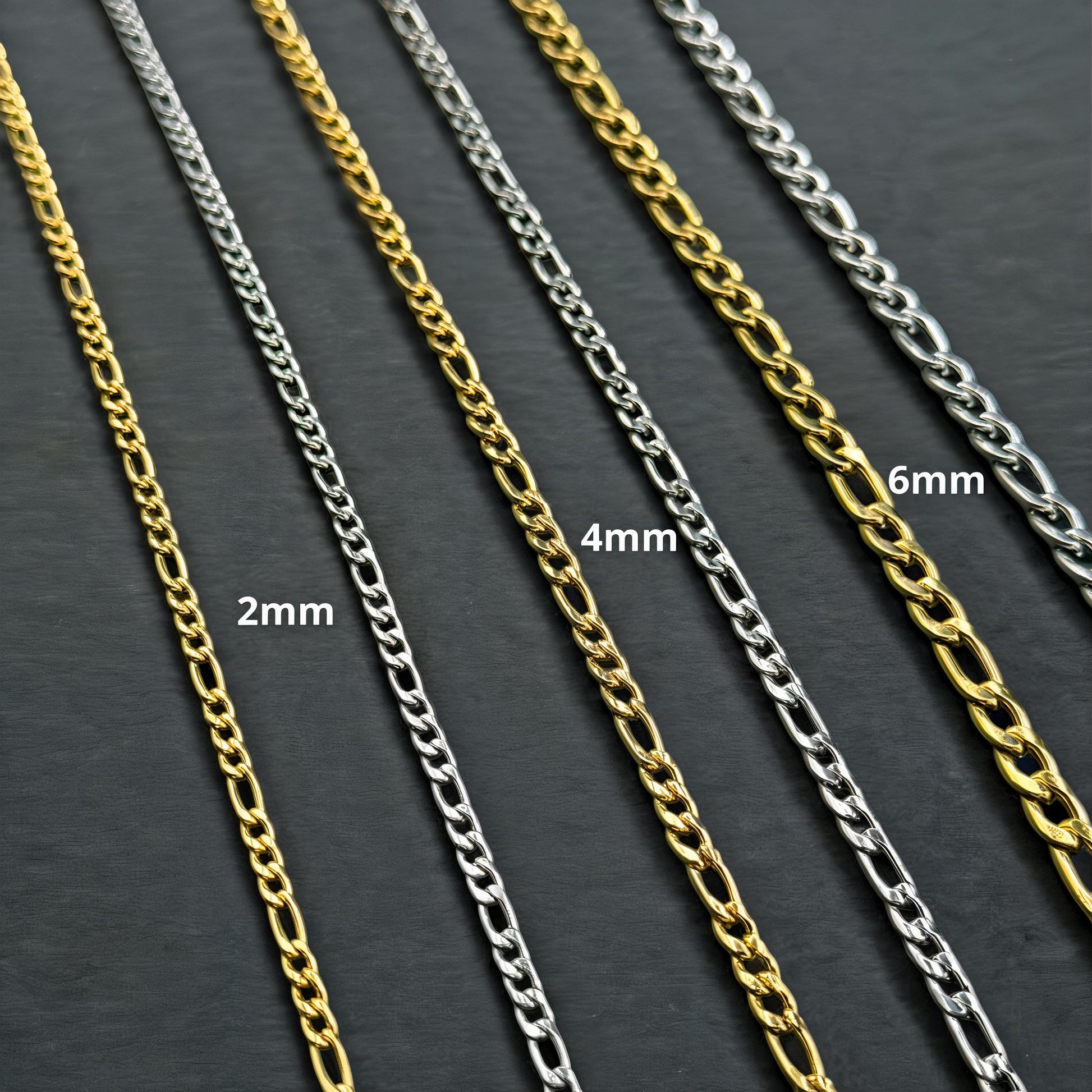 Figaro Link Chain 2mm-4mm-6mm 14K Gold Filled Sterling Silver Over Stainless Core Extra Durable