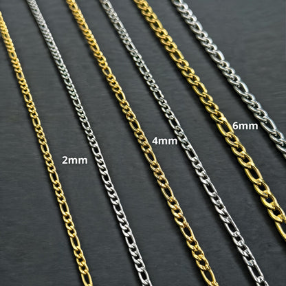 Figaro Link Chain 2mm-4mm-6mm 14K Gold Filled Sterling Silver Over Stainless Core Extra Durable