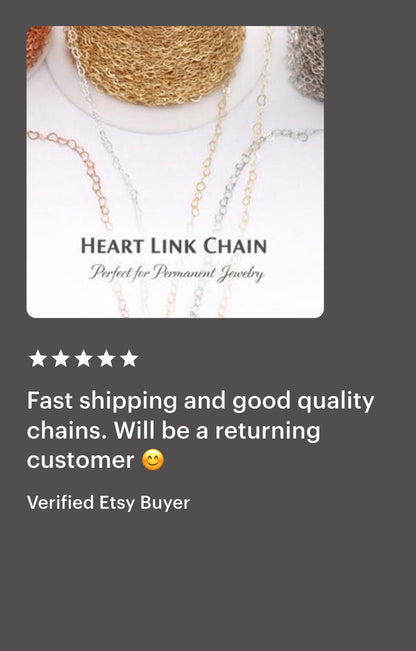 Heart Link Chain 3x4mm & 1.5mm 14K Gold Filled Rose Gold Sterling Silver USA Made