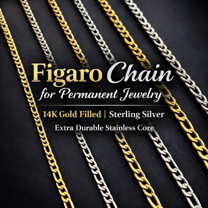 Figaro Link Chain 2mm-4mm-6mm 14K Gold Filled Sterling Silver Over Stainless Core Extra Durable