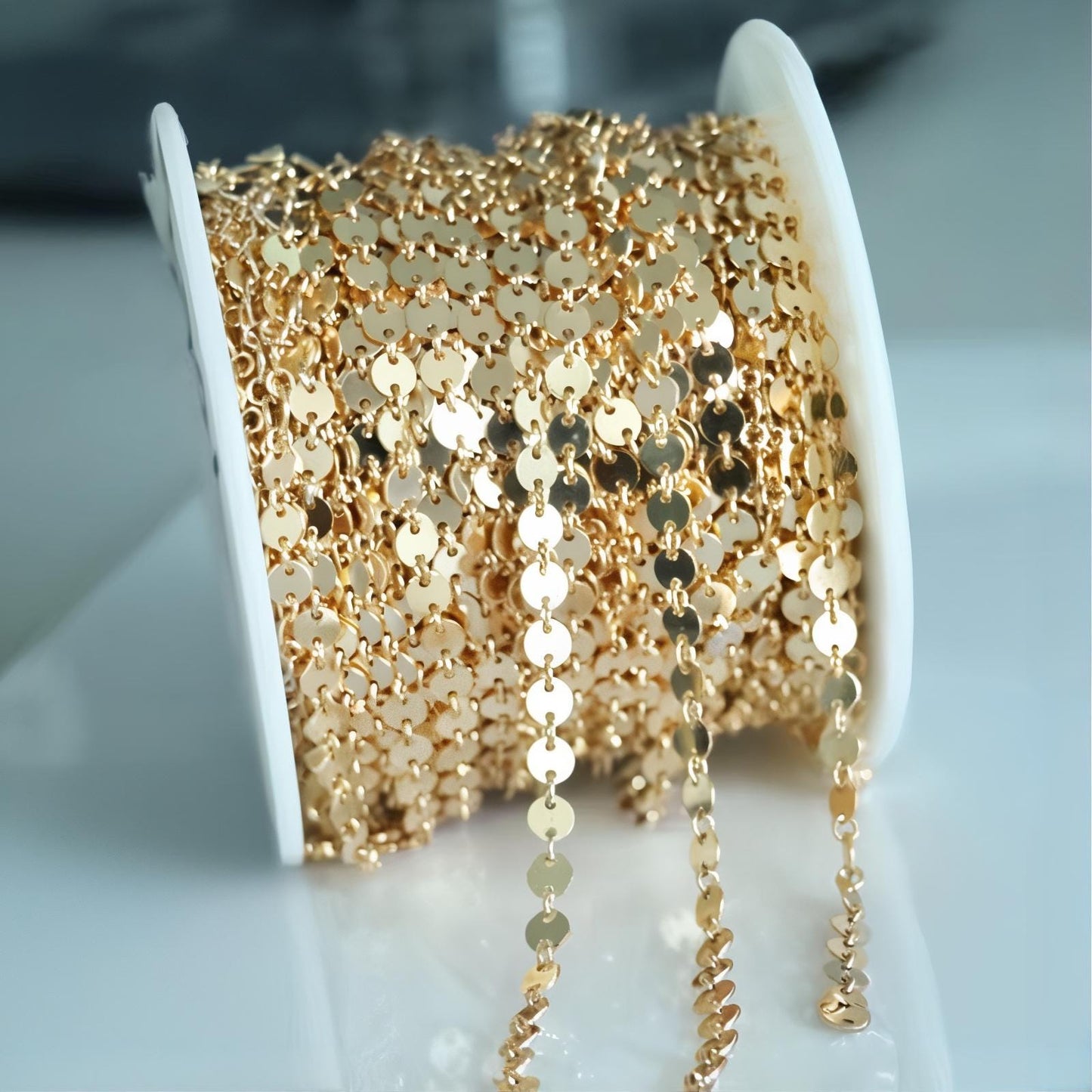 4mm Gold Sequin Disc Chain – USA Crafted Bulk Jewelry Supplies