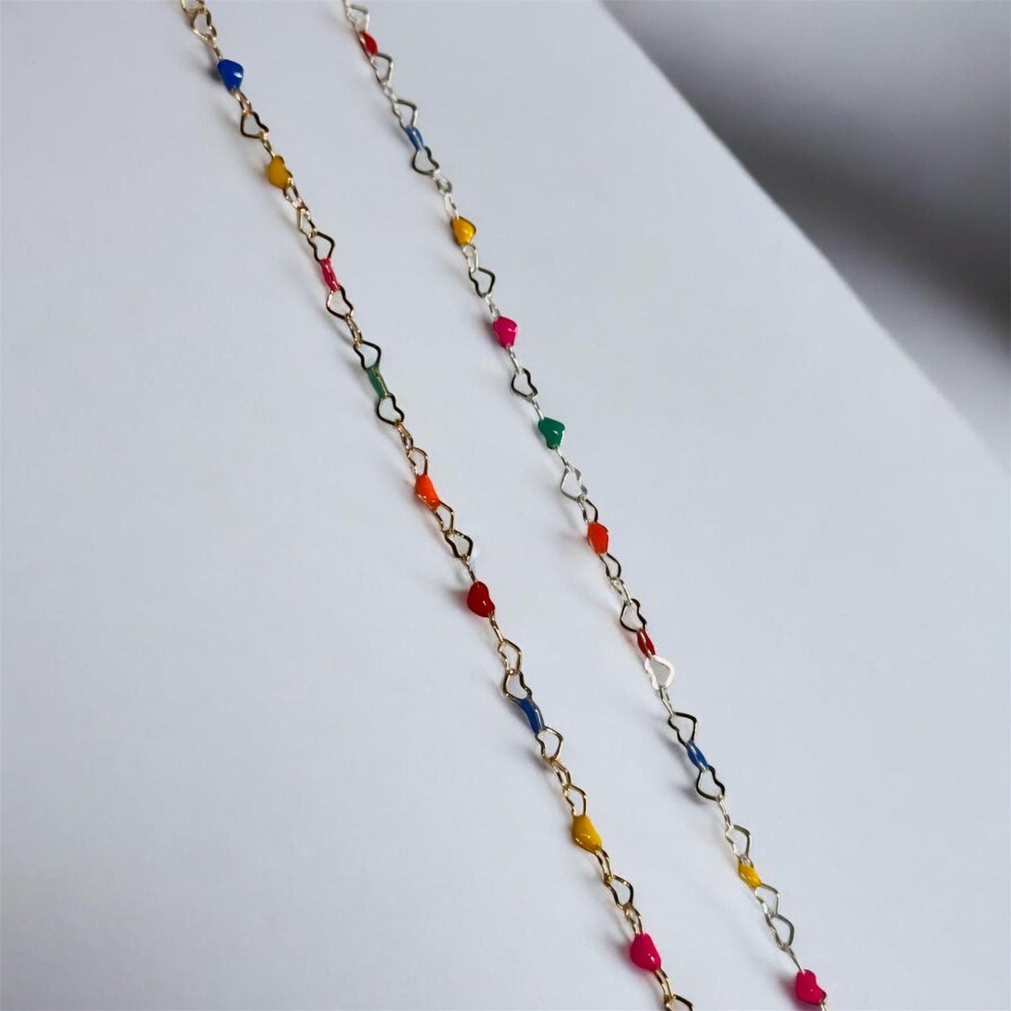 Enamel Heart Chain for Permanent Jewelry | 3mm Gold Filled | Sterling Silver | Dainty Colorful