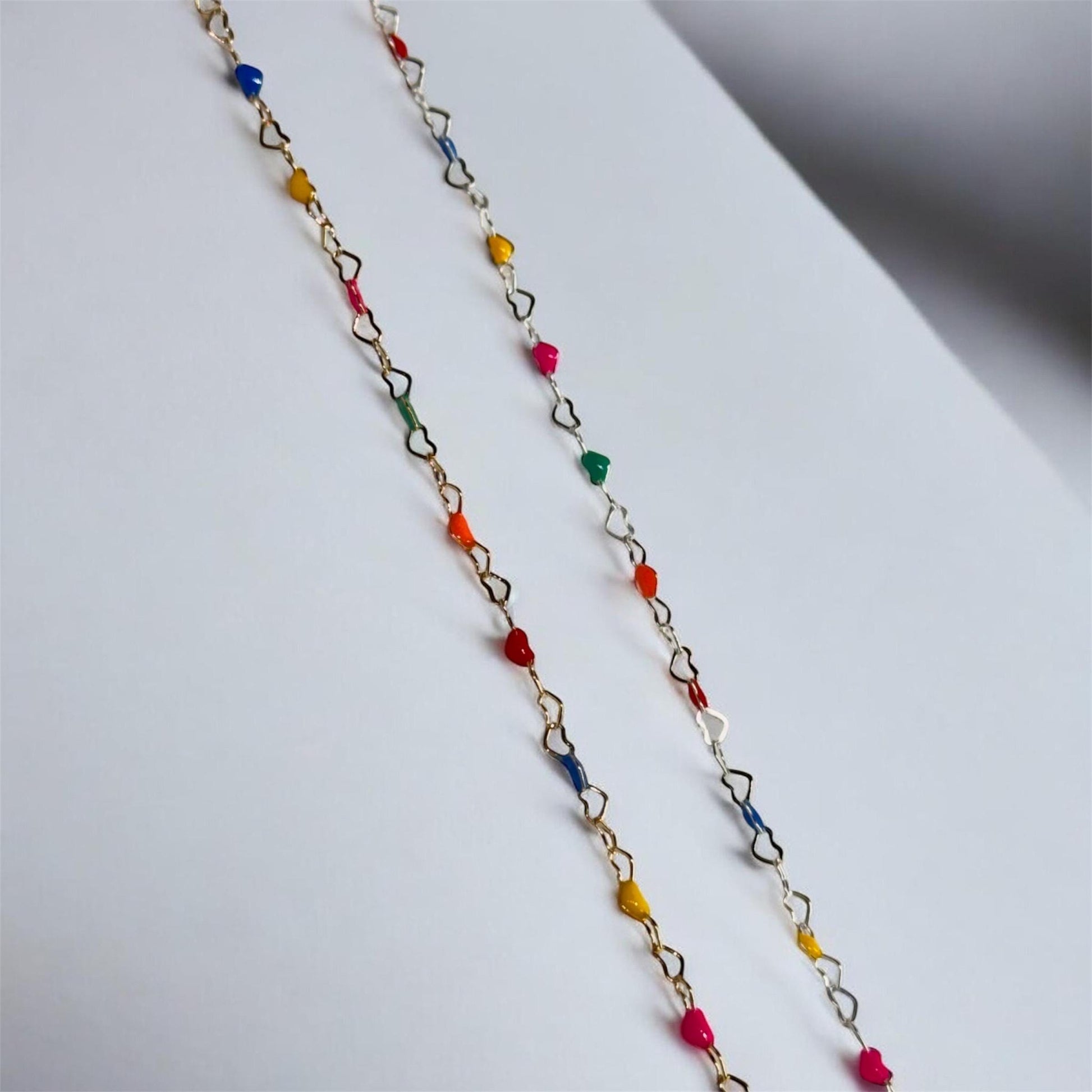 Enamel Heart Chain for Permanent Jewelry | 3mm Gold Filled | Sterling Silver | Dainty Colorful