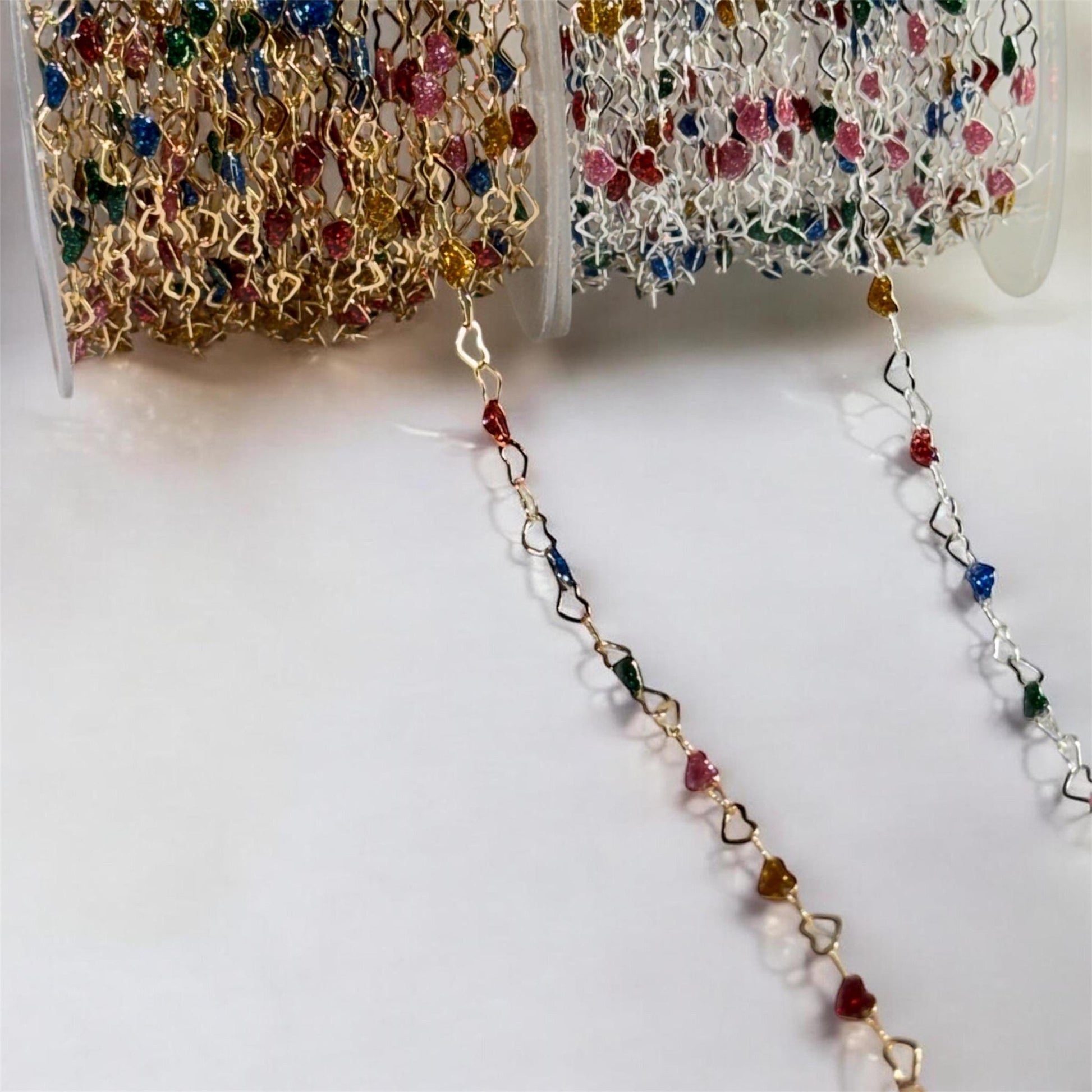 Enamel Heart Chain for Permanent Jewelry | 3mm Gold Filled | Sterling Silver | Dainty Colorful