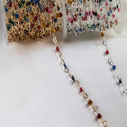 Enamel Heart Chain for Permanent Jewelry | 3mm Gold Filled | Sterling Silver | Dainty Colorful