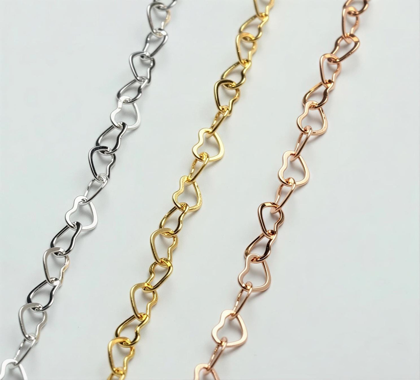 Heart Link Chain 3x4mm & 1.5mm 14K Gold Filled Rose Gold Sterling Silver USA Made