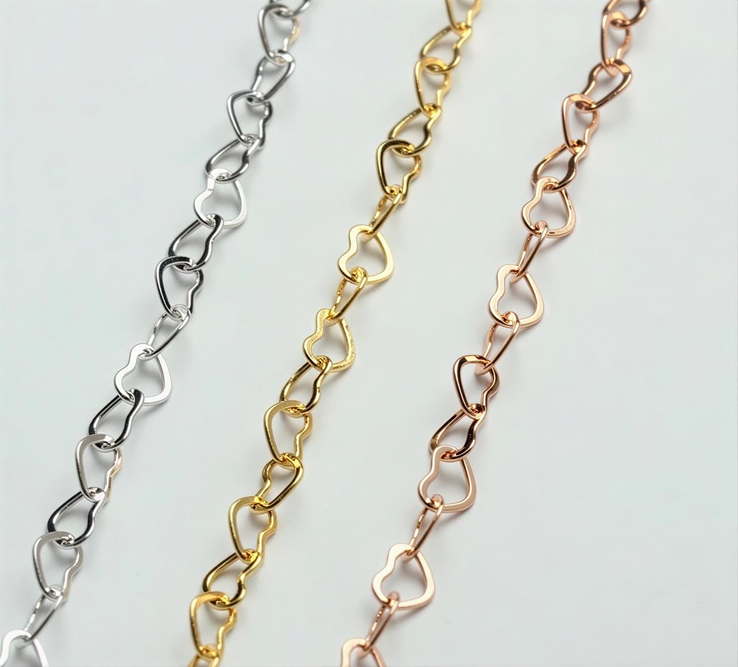 Heart Link Chain 3x4mm & 1.5mm 14K Gold Filled Rose Gold Sterling Silver USA Made