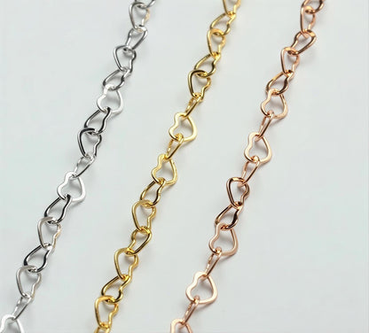 Heart Link Chain 3x4mm & 1.5mm 14K Gold Filled Rose Gold Sterling Silver USA Made