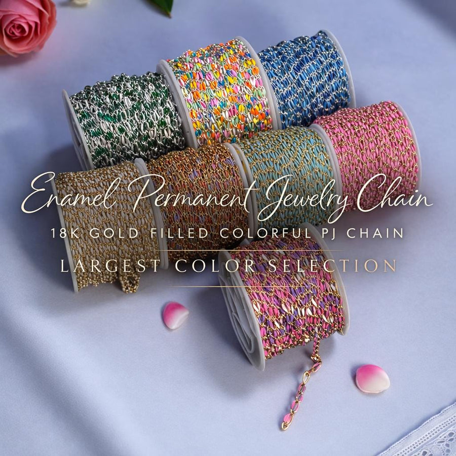 Enamel Permanent Jewelry Chain | 18K Gold Filled Colorful PJ Chain | Largest Color Selection