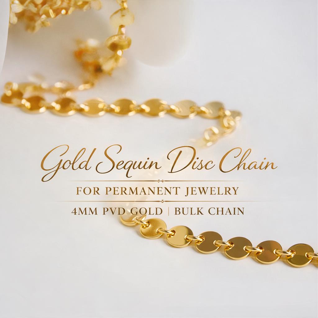 4mm Gold Sequin Disc Chain – USA Crafted Bulk Jewelry Supplies