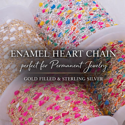 Enamel Heart Chain for Permanent Jewelry | 3mm Gold Filled | Sterling Silver | Dainty Colorful